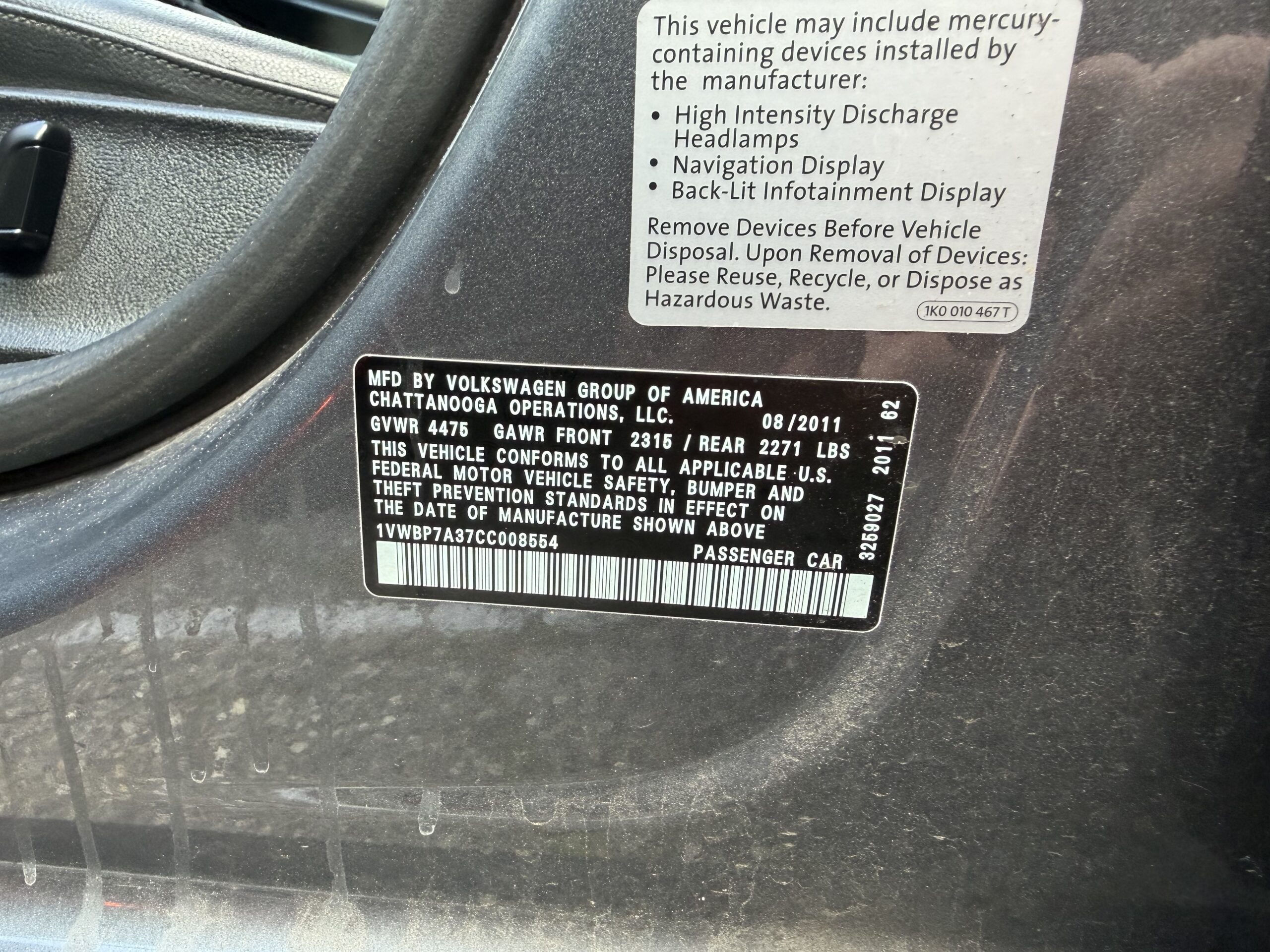
								2012 Volkswagen Passat 2.5 SE full									